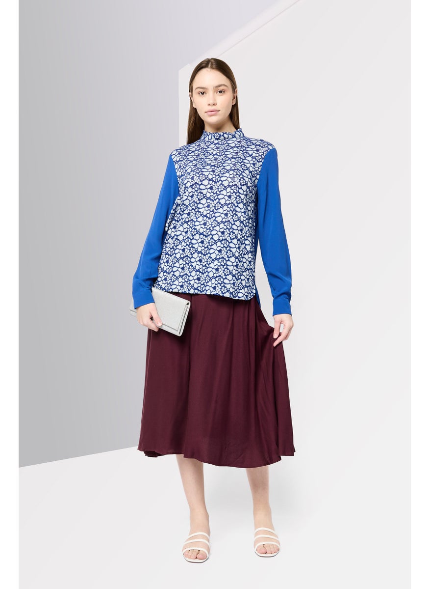 Harmont & Blaine Women Round Neck Long Sleeves Textured Blouse, Blue  - Image 2