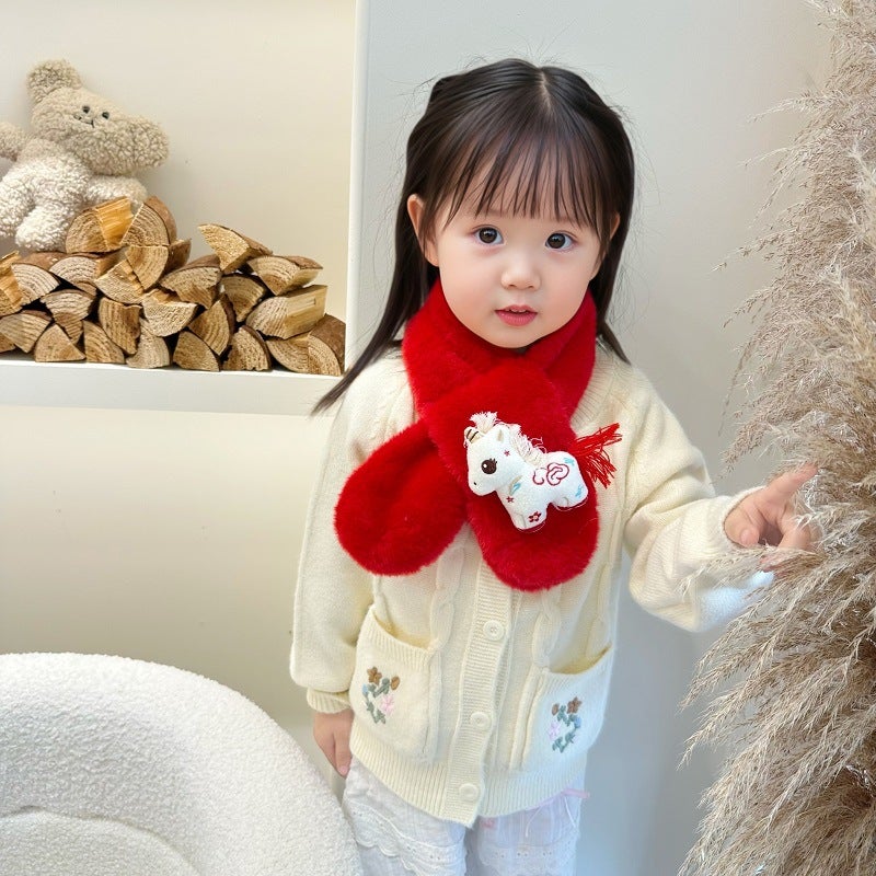 Children'S Scarf For , Plush, New Year'S And Christmas, Cute, Thickened, Cartoon Imitation Rabbit Fur Baby Neck Warmer - Image 4