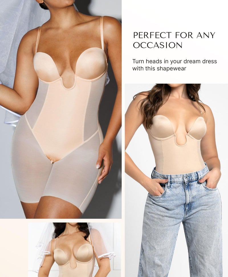 SHAPELLX Strapless Shapewear Bodysuit for Women Tummy Control V Plunge Corset Top Plus Size Slimming Body Shaper Beige XXL - Image 5