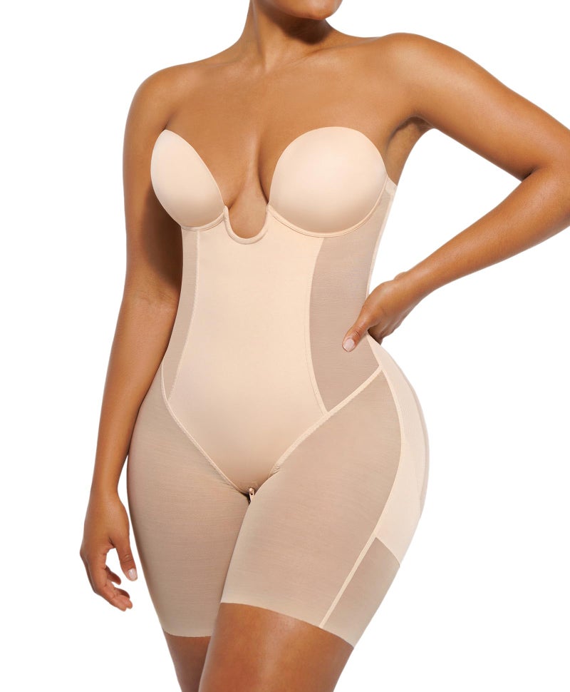SHAPELLX Strapless Shapewear Bodysuit for Women Tummy Control V Plunge Corset Top Plus Size Slimming Body Shaper Beige XXL - Image 1