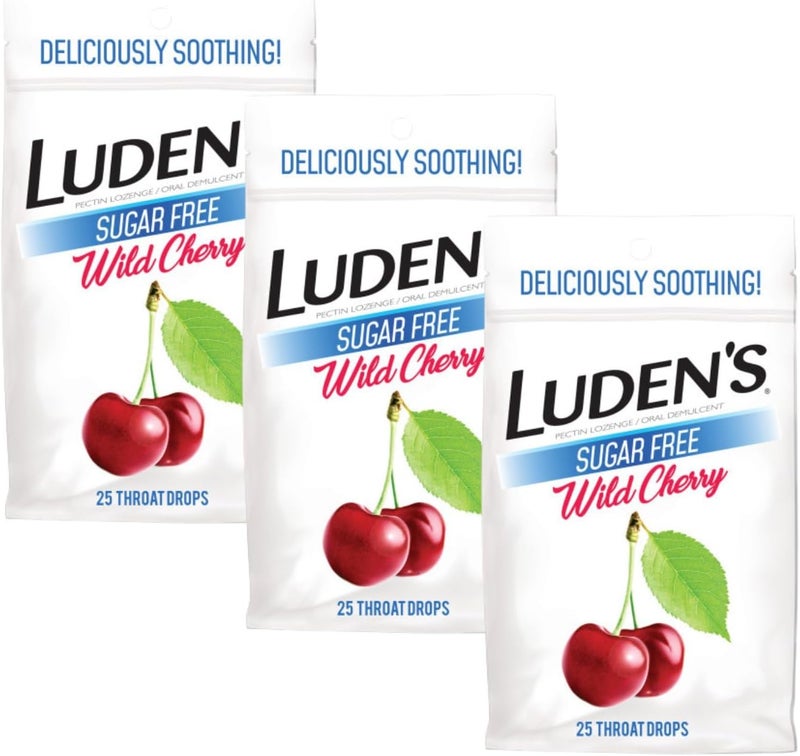 LUDEN'S Ludens Sugar Free Wild Cherry Throat Drops Sore Throat Relief 25 Count 3 Pack - Image 1