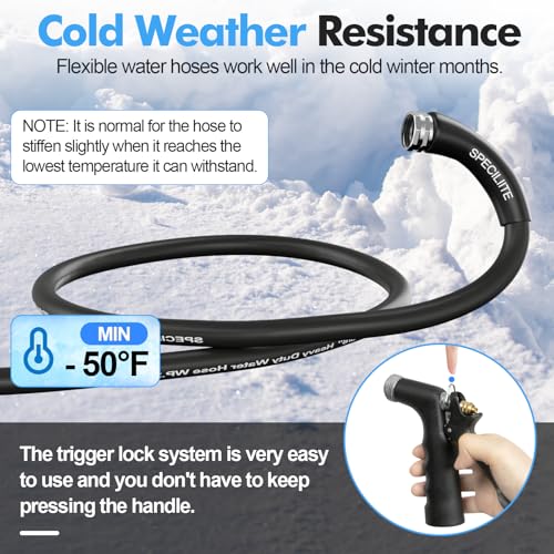 SPECILITE 58 HotCold Garden Hose 25 ft with Industrial High Pressure Nozzle Flexible Lightweight 600psi Burst Rubber Water hose 50158 With 34Stainless Steel Fittings for Yard Black - Image 3