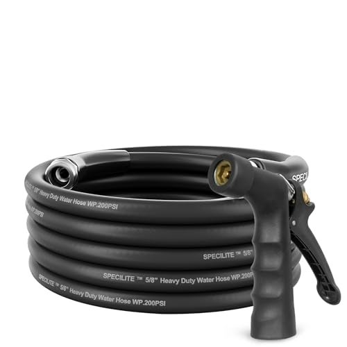 SPECILITE 58 HotCold Garden Hose 25 ft with Industrial High Pressure Nozzle Flexible Lightweight 600psi Burst Rubber Water hose 50158 With 34Stainless Steel Fittings for Yard Black - Image 1