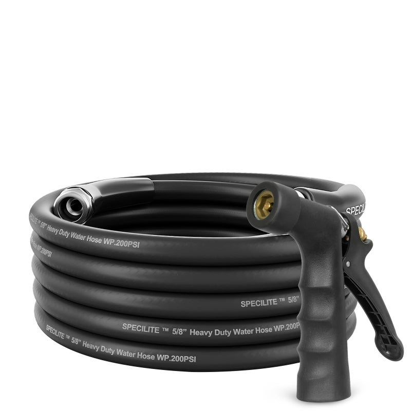 SPECILITE 58 HotCold Garden Hose 25 ft with Industrial High Pressure Nozzle Flexible Lightweight 600psi Burst Rubber Water hose 50158 With 34Stainless Steel Fittings for Yard Black - Image 2