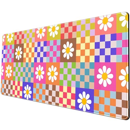 YKJWW Pink Desk Mat Trendy Checkered Aesthetic Desk Pad Computer Large Mouse Pad Aesthetic Desk Accessories Office Gifts for Her Cute Keyboard and Mouse Pad Desk Computer Mat 31.5 X 11.8 in - Image 1