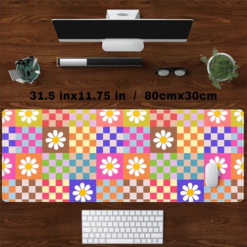 YKJWW Pink Desk Mat Trendy Checkered Aesthetic Desk Pad Computer Large Mouse Pad Aesthetic Desk Accessories Office Gifts for Her Cute Keyboard and Mouse Pad Desk Computer Mat 31.5 X 11.8 in - Image 4