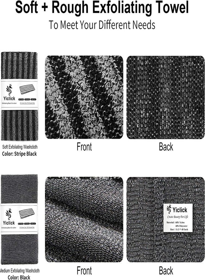 Yiclick Exfoliating Body Scrubber, Back Scrubber for Shower Bath, Japanese Scrub Wash Cloth, Exfoliating Washcloth Towel for Men Women, Body Exfoliator Loofah Luffa Sponge Net Rag Back Washer (Black) - Image 2