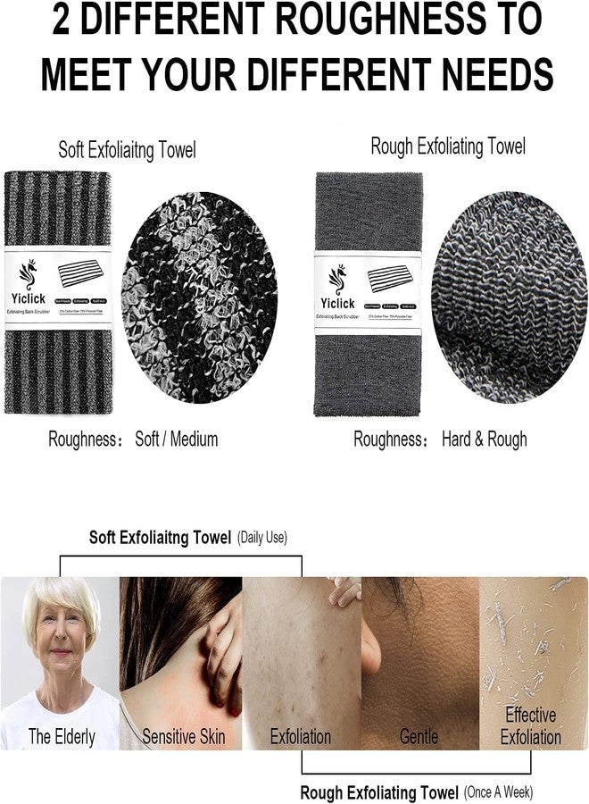 Yiclick Exfoliating Body Scrubber, Back Scrubber for Shower Bath, Japanese Scrub Wash Cloth, Exfoliating Washcloth Towel for Men Women, Body Exfoliator Loofah Luffa Sponge Net Rag Back Washer (Black) - Image 4