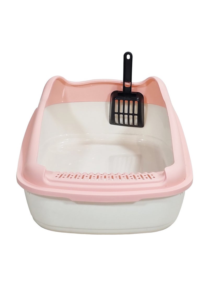 أن ان سي بيتس صندوق قمامة قطط كبير لجميع أحجام القطط، مصنوع من البلاستيك المتين وتصميم قابل للإزالة، صندوق قمامة قطط 56 سم مع مغرفة، سياج مرتفع ومضاد للرذاذ، صندوق نفايات الحيوانات الأليفة سهل التنظيف (وردي) - Image 1