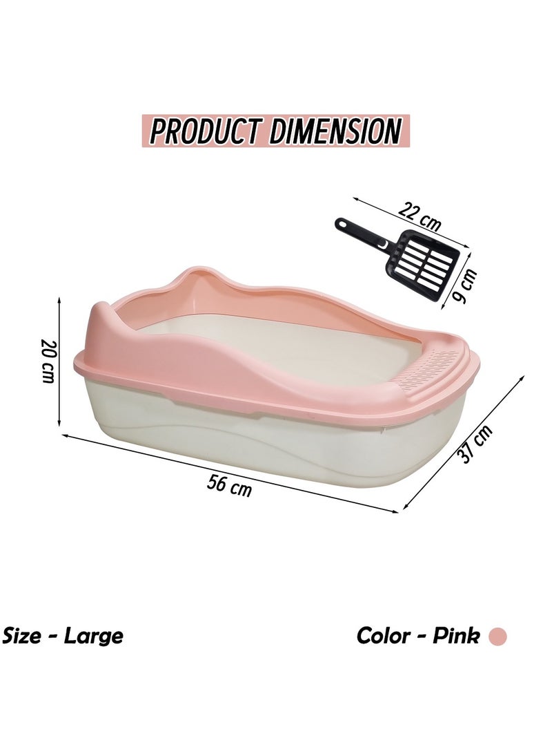 أن ان سي بيتس صندوق قمامة قطط كبير لجميع أحجام القطط، مصنوع من البلاستيك المتين وتصميم قابل للإزالة، صندوق قمامة قطط 56 سم مع مغرفة، سياج مرتفع ومضاد للرذاذ، صندوق نفايات الحيوانات الأليفة سهل التنظيف (وردي) - Image 2