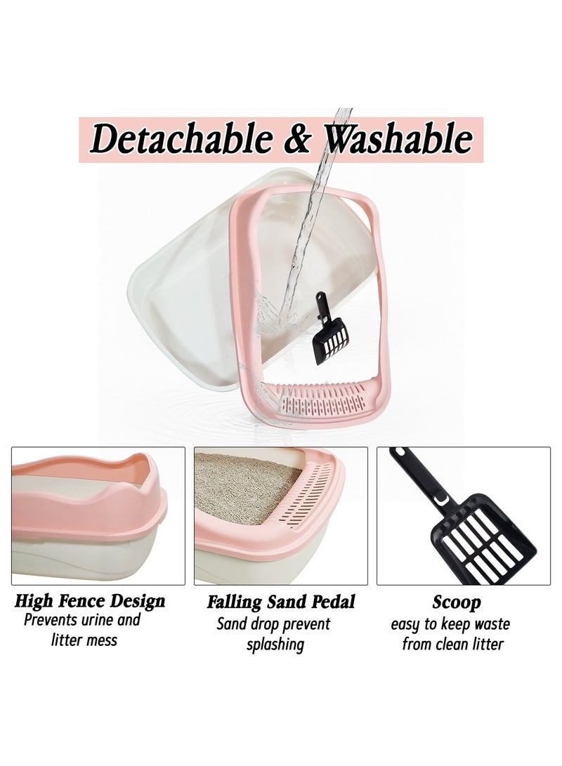 أن ان سي بيتس صندوق قمامة قطط كبير لجميع أحجام القطط، مصنوع من البلاستيك المتين وتصميم قابل للإزالة، صندوق قمامة قطط 56 سم مع مغرفة، سياج مرتفع ومضاد للرذاذ، صندوق نفايات الحيوانات الأليفة سهل التنظيف (وردي) - Image 3