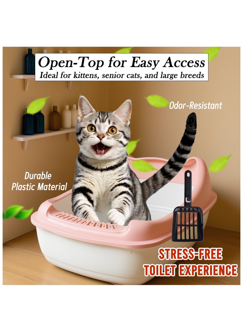 أن ان سي بيتس صندوق قمامة قطط كبير لجميع أحجام القطط، مصنوع من البلاستيك المتين وتصميم قابل للإزالة، صندوق قمامة قطط 56 سم مع مغرفة، سياج مرتفع ومضاد للرذاذ، صندوق نفايات الحيوانات الأليفة سهل التنظيف (وردي) - Image 4