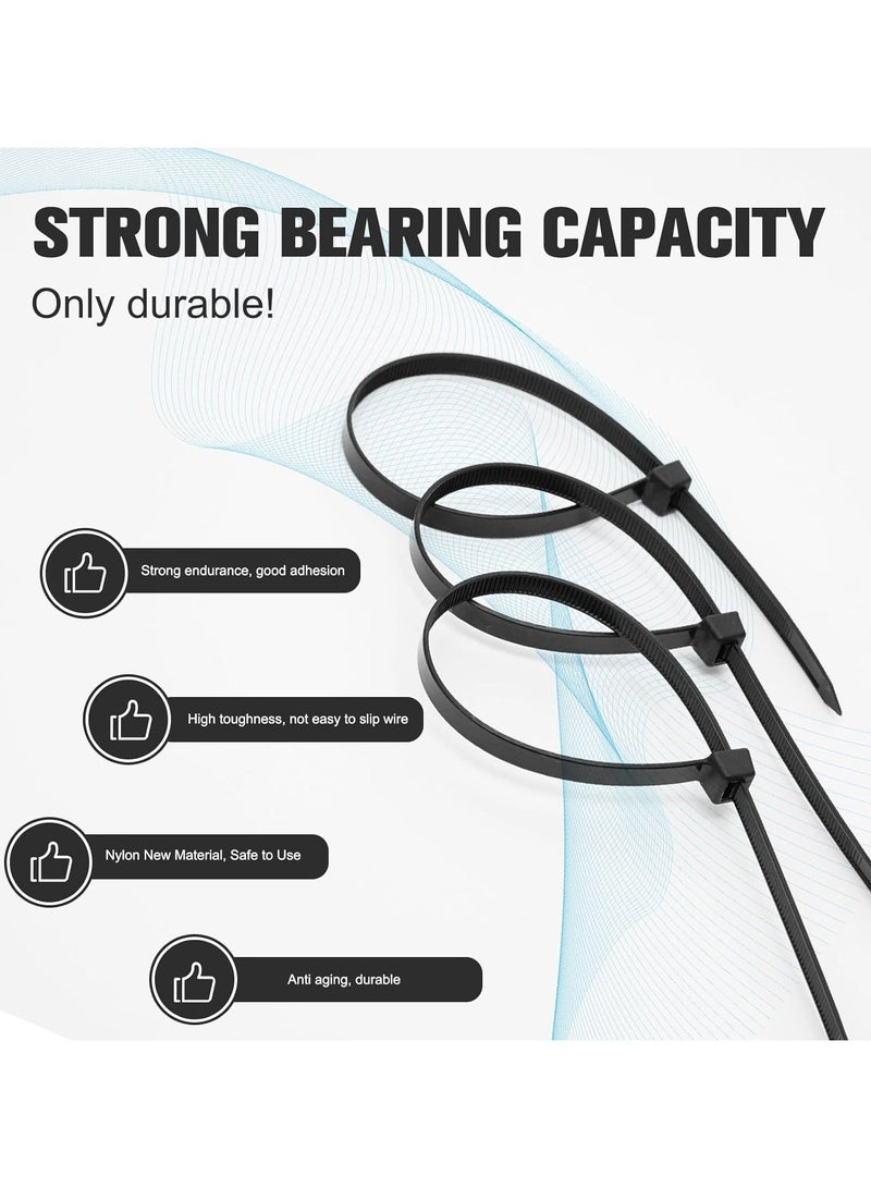 MOMENT Self Locking Cable Ties | 300 x 4.8 mm 12" inch | 100 Pieces, Black | Heat Resistant Cable Zip Ties | Self-Locking Cable Organizer | Anti - Slip Wire Organizer | For Indoor & Outdoor Use - Image 2