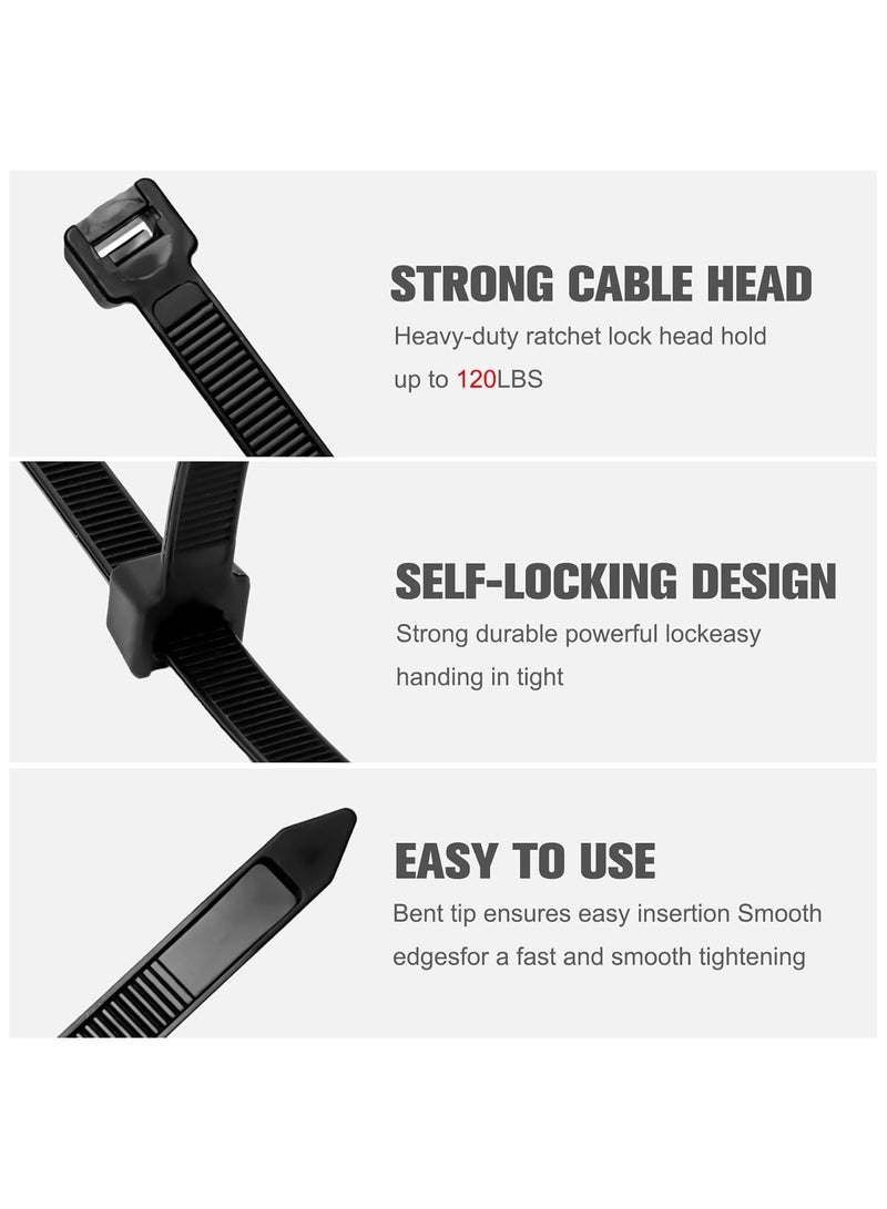MOMENT Self Locking Cable Ties | 300 x 4.8 mm 12" inch | 100 Pieces, Black | Heat Resistant Cable Zip Ties | Self-Locking Cable Organizer | Anti - Slip Wire Organizer | For Indoor & Outdoor Use - Image 3