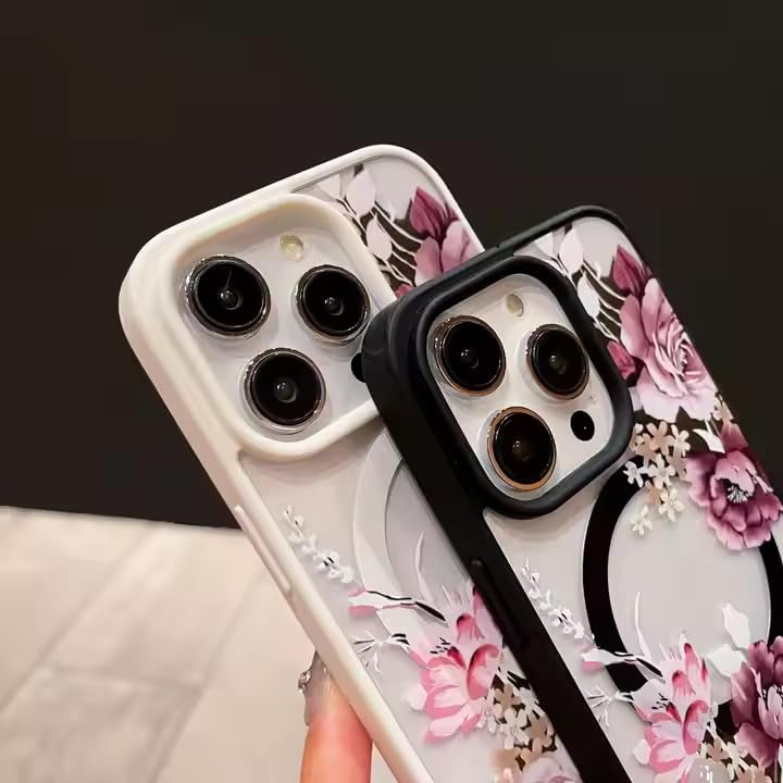 VONZEE Compatible with iPhone 16 Case Luxury Retro Flowers Floral Clear for Magnetic Wireless Charging Case Shockproof Case PC+TPU Cute Glossy Shiny Cover for Girls Women, 6.1'' Deep Purple - Image 4