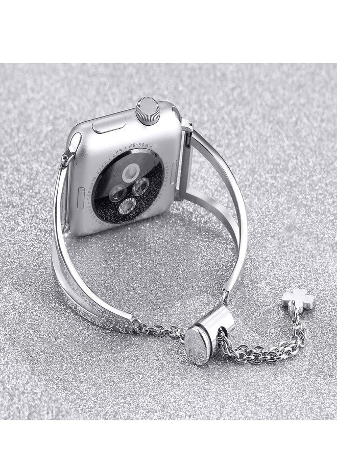 Secbolt Stainless Steel Bands Compatible with Apple Watch Band 38mm 40mm 41mm 42mm iWatch Series 11/10/9/SE/8/7/6/5/4/3/2/1, Dressy Metal Bangle Bracelet Women, Silver - Image 5