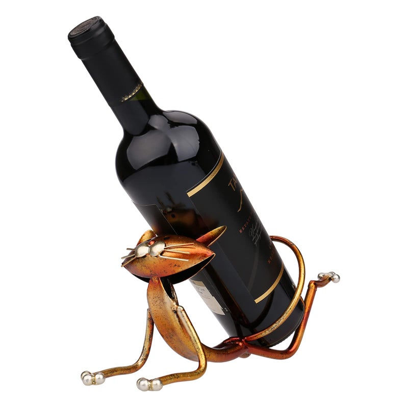 Tooarts Yoga Cat Metal Sculpture Wine Bottle Rack Holder Handwork Crafts Christmas Birthday Gift