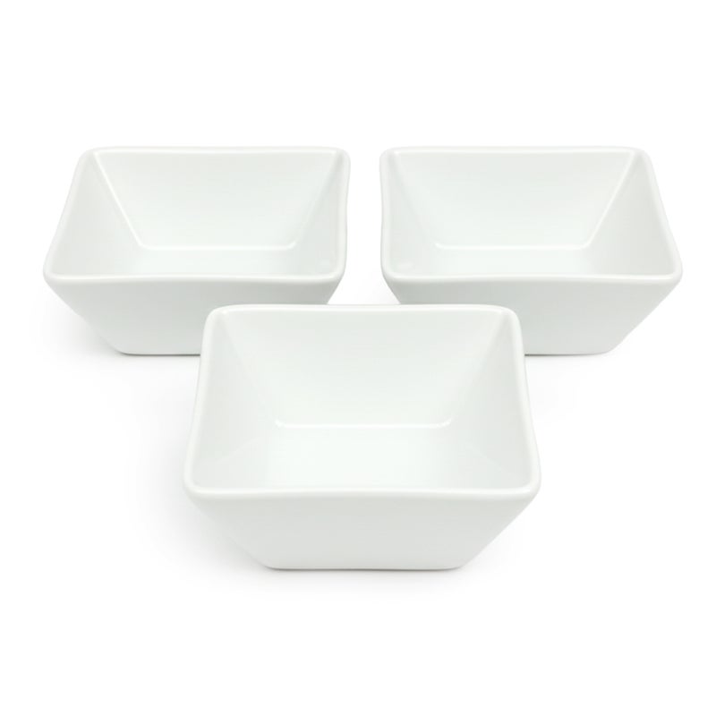 Shallow SQU 3PCS Square Porcelain Bowl Set  12cm White Snack & Serving Bowls for Daily Use, Ramadan, Eid, Diwali & Festive Hosting - Image 1