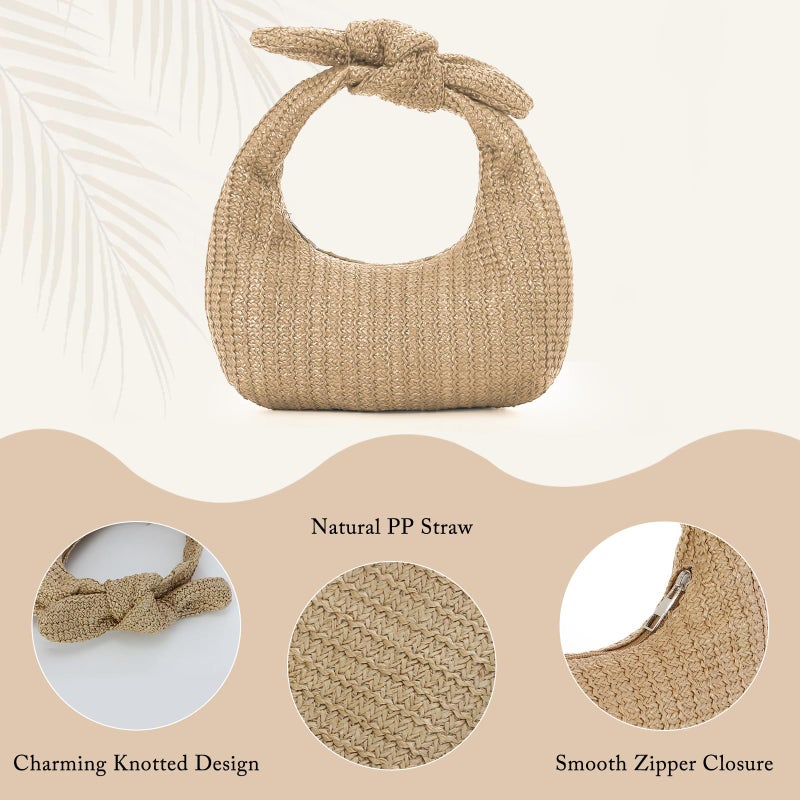 Lanpet Knotted Straw Clutch Purses for Women, Summer Beach Bag, Dumpling Evening Clutch Handbags for Formal Party Wedding - Image 4