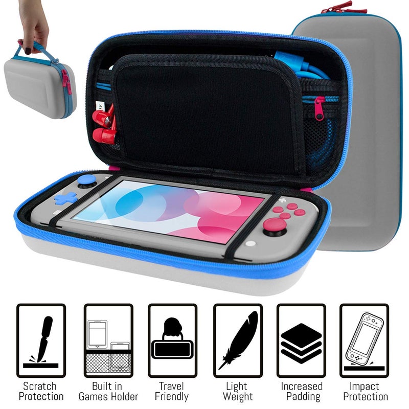 Orzly Switch Lite Accessories Bundle - Case & Screen Protector for Nintendo Switch Lite Console, USB Cable, Games Holder, Grip Case, Headphones, Thumb-Grip Pack & More (Gift Pack - Z&Z Edition) - Image 4