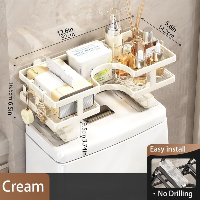 SRTFINE Over Toilet Storage Shelf No-Drill Floating Shelf with 3 Hooks, Easy Install Space-Saving Bathroom Organizer, Fits Most Toilets (No Block Flush Button), for Towels, Toilet Paper, Decor (White) - Image 2