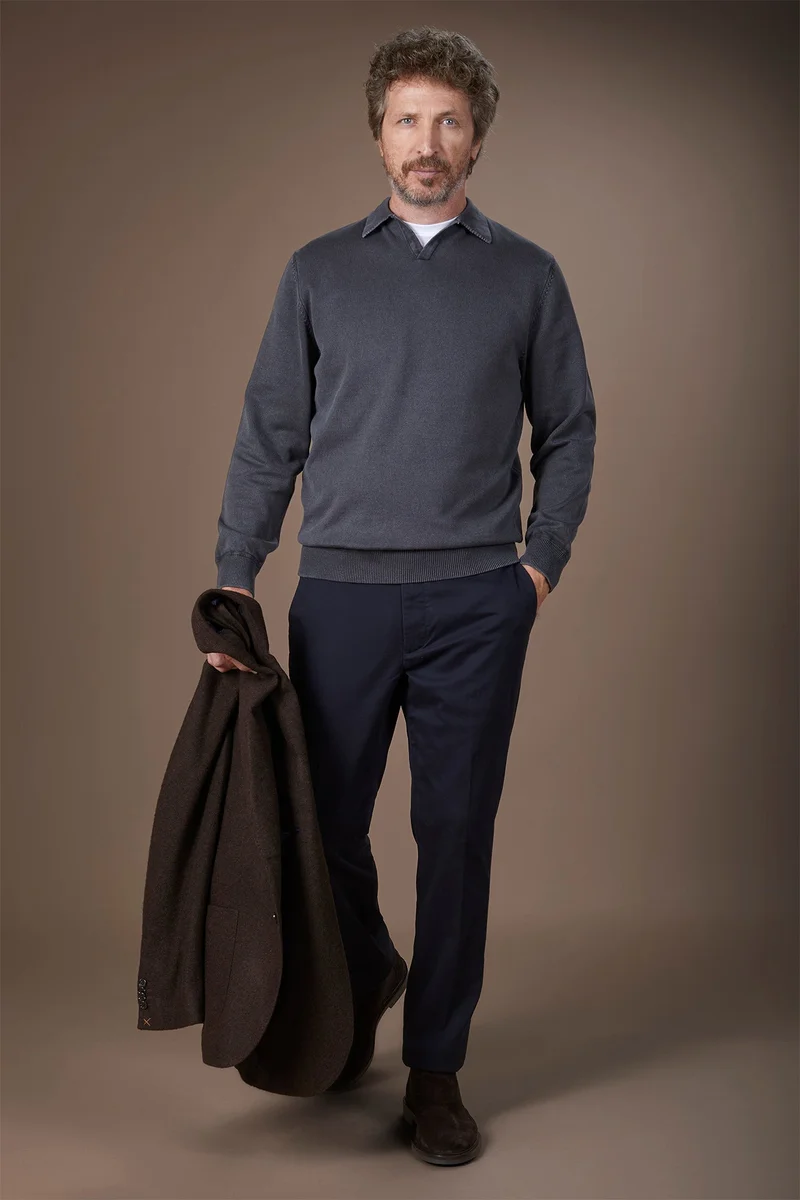 Doppelganger Grey Men's long-sleeved polo shirt in 100% cotton - Grey for Men | Best Price UAE