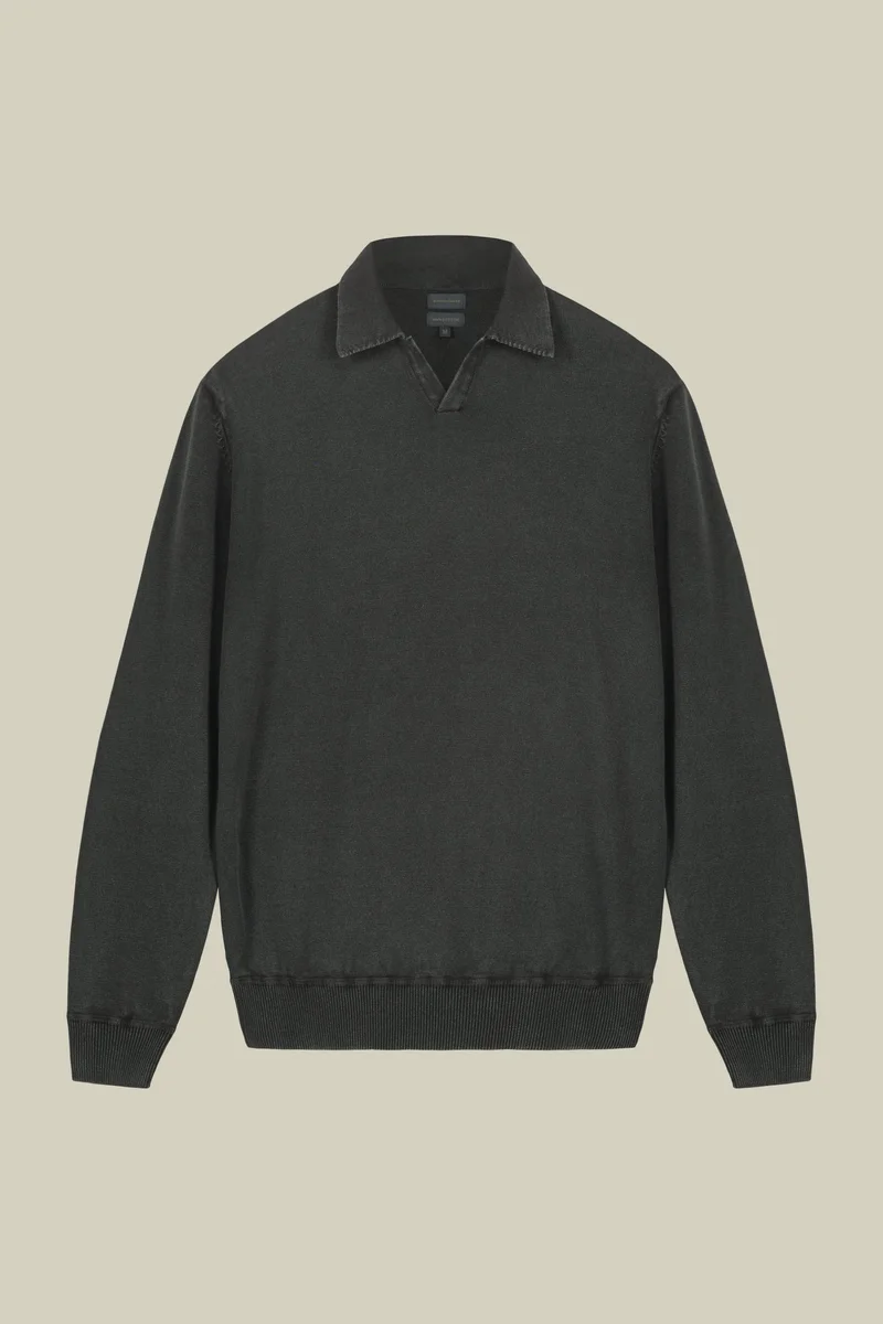 Doppelganger Grey Men's long-sleeved polo shirt in 100% cotton - Grey for Men | Best Price UAE