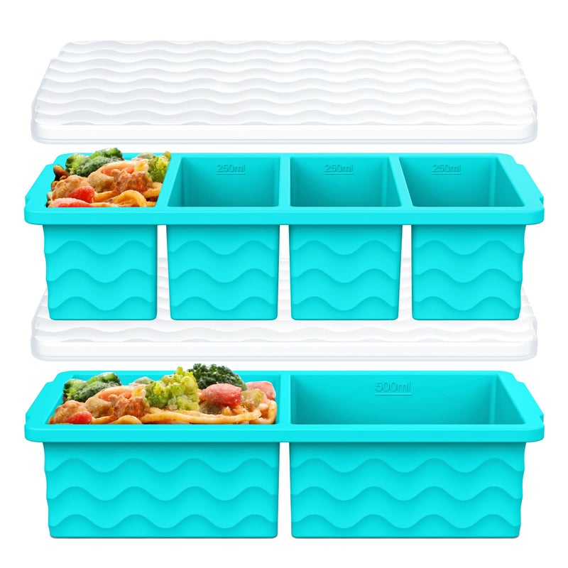 Aopigavi Silicone Freezer Trays with Lid for Soup, 1-Cup & 2-Cup Large Ice Cube Molds Food Storage Containers for Meal Prep, Freeze 500mL/250mL/125mL Portions â€“ 2 Pack - Image 1