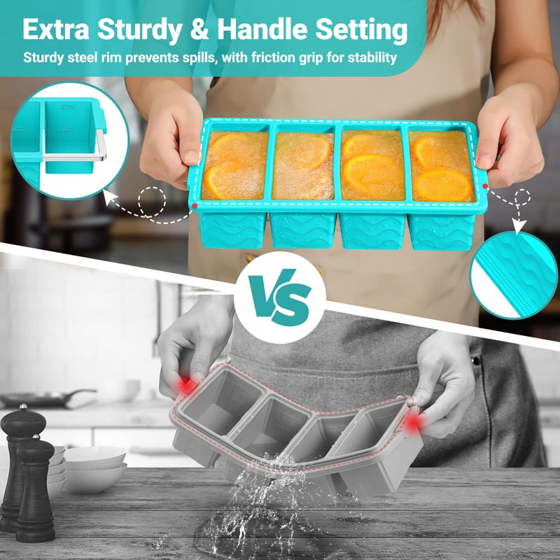 Aopigavi Silicone Freezer Trays with Lid for Soup, 1-Cup & 2-Cup Large Ice Cube Molds Food Storage Containers for Meal Prep, Freeze 500mL/250mL/125mL Portions â€“ 2 Pack - Image 5