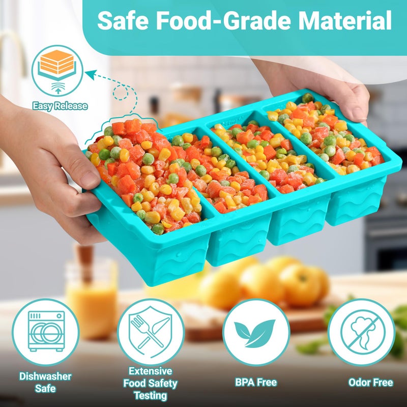 Aopigavi Silicone Freezer Trays with Lid for Soup, 1-Cup & 2-Cup Large Ice Cube Molds Food Storage Containers for Meal Prep, Freeze 500mL/250mL/125mL Portions â€“ 2 Pack - Image 4