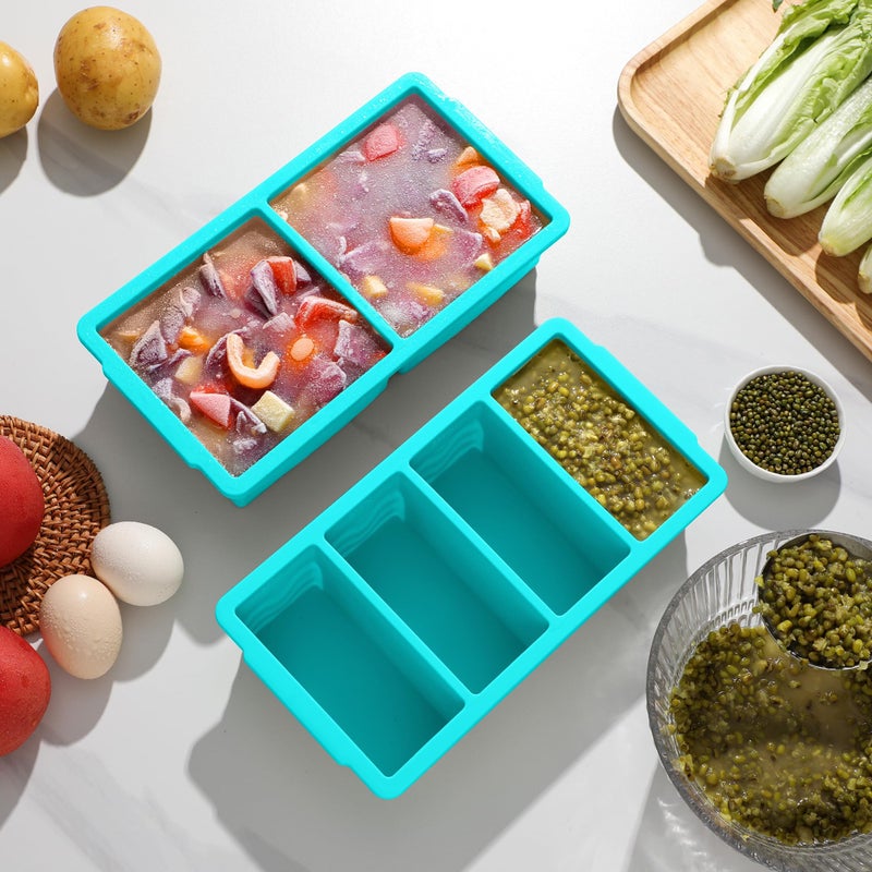 Aopigavi Silicone Freezer Trays with Lid for Soup, 1-Cup & 2-Cup Large Ice Cube Molds Food Storage Containers for Meal Prep, Freeze 500mL/250mL/125mL Portions â€“ 2 Pack - Image 3
