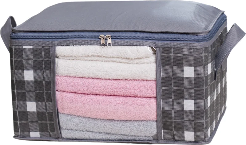 ناكاريف 4 Pieces Small Size Window Square Patterned Plaid Gray Cabinet Plinth Under Suitcase Organizer Bag Set 40X30X20 cm