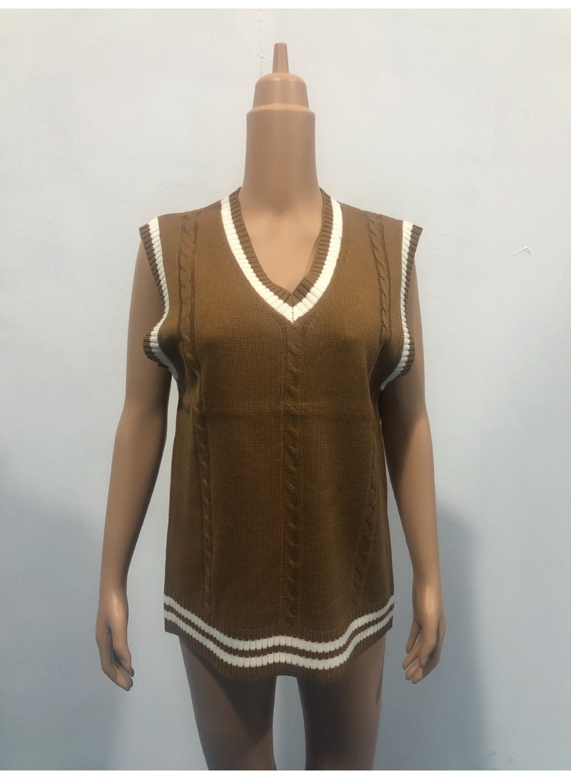 NIBEMINENT Women Sleeveless Sweater Sleeveless Vest Sweater Uniform V-Neck Vest Spring Winter Comfy - Image 2