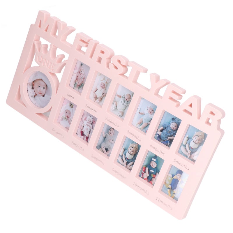 Newborn Photo Frame Pinkish 12-Slot Design - Wall Tabletop Stand Baby Growth Frame for Monthly Milestone Memory Recording Nursery Decoration - Image 4