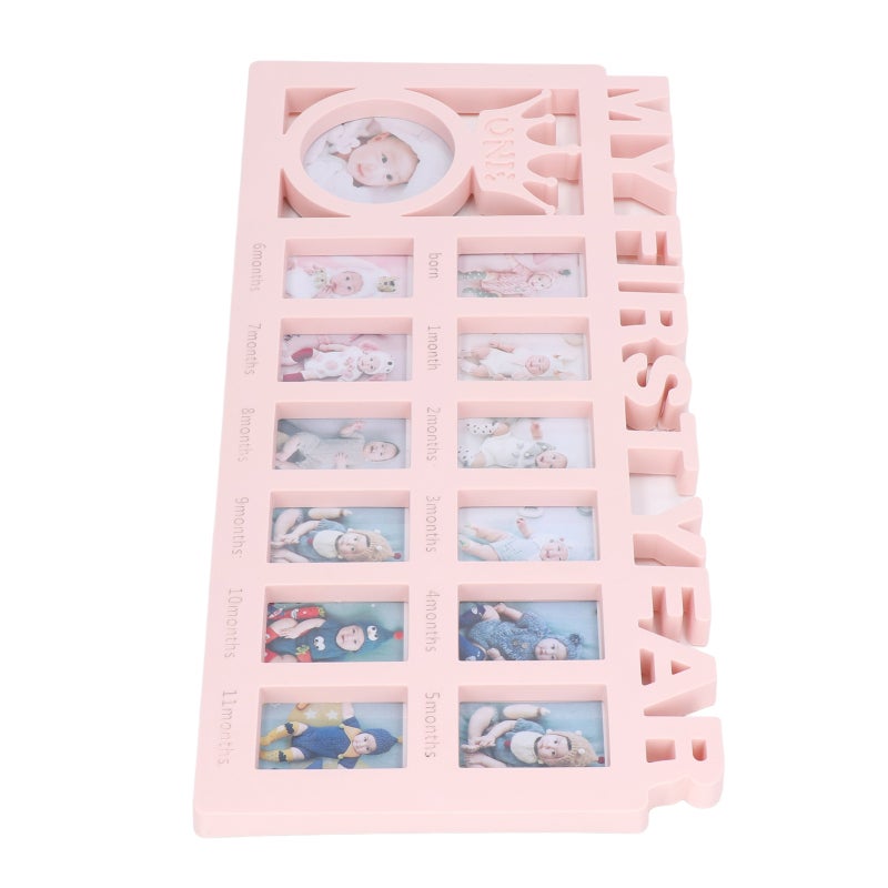 Newborn Photo Frame Pinkish 12-Slot Design - Wall Tabletop Stand Baby Growth Frame for Monthly Milestone Memory Recording Nursery Decoration - Image 5