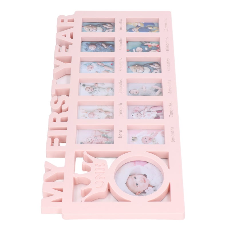 Newborn Photo Frame Pinkish 12-Slot Design - Wall Tabletop Stand Baby Growth Frame for Monthly Milestone Memory Recording Nursery Decoration - Image 2