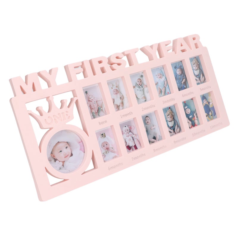 Newborn Photo Frame Pinkish 12-Slot Design - Wall Tabletop Stand Baby Growth Frame for Monthly Milestone Memory Recording Nursery Decoration - Image 3