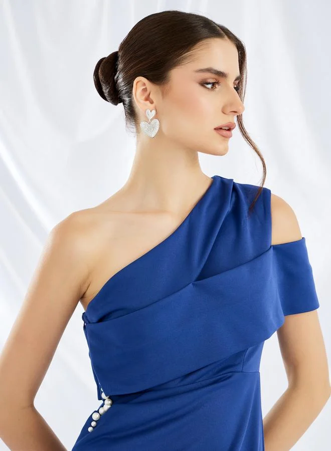 Take Two Take Two Embellished One Shoulder Asymmetric Hem Midi Dress