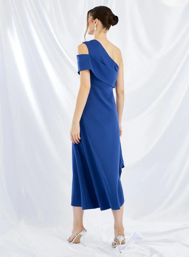 Take Two Take Two Embellished One Shoulder Asymmetric Hem Midi Dress
