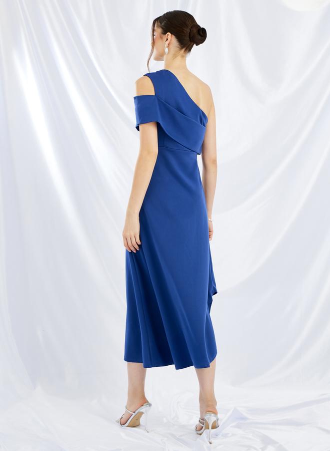 تايك تو فستان ميدي بكتف واحد مزين بحافة غير متماثلة - Image 4