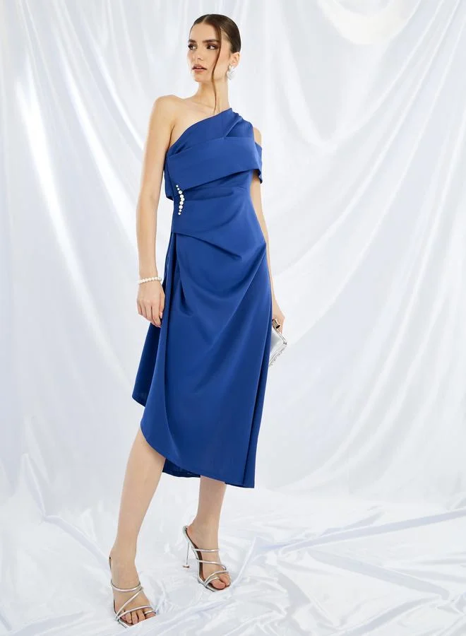 Take Two Take Two Embellished One Shoulder Asymmetric Hem Midi Dress