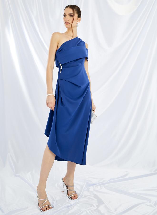 تايك تو فستان ميدي بكتف واحد مزين بحافة غير متماثلة - Image 2