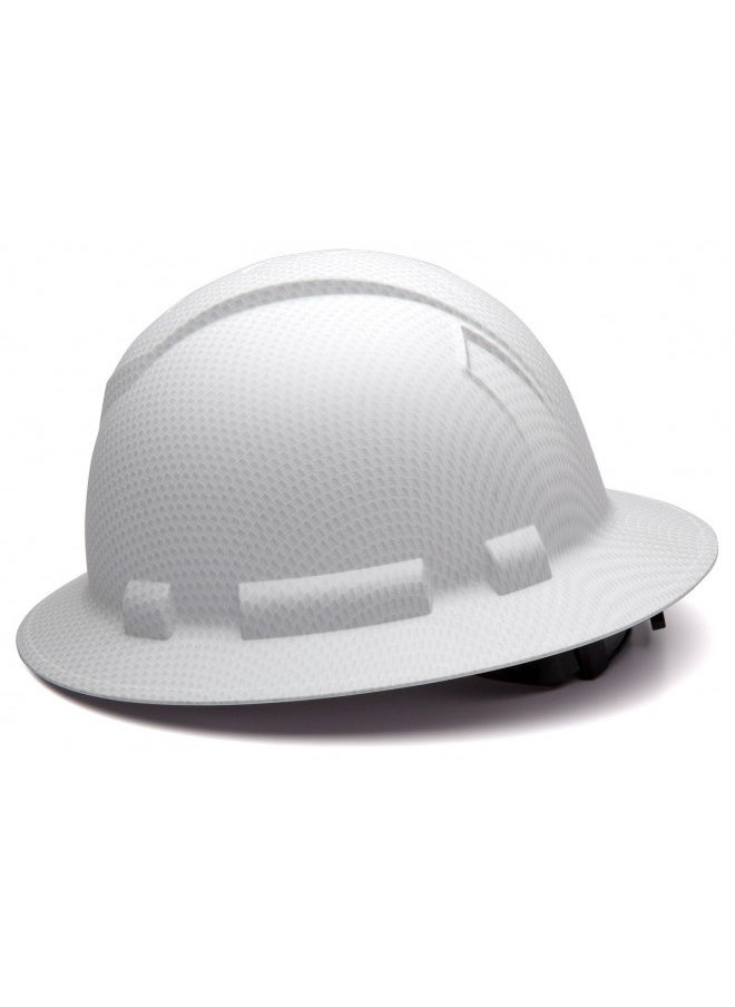 Pyramex Safety Pyramex Ridgeline Full Brim Hard Hat, 4-Point Ratchet Suspension, Matte White Graphite Pattern  - Image 1
