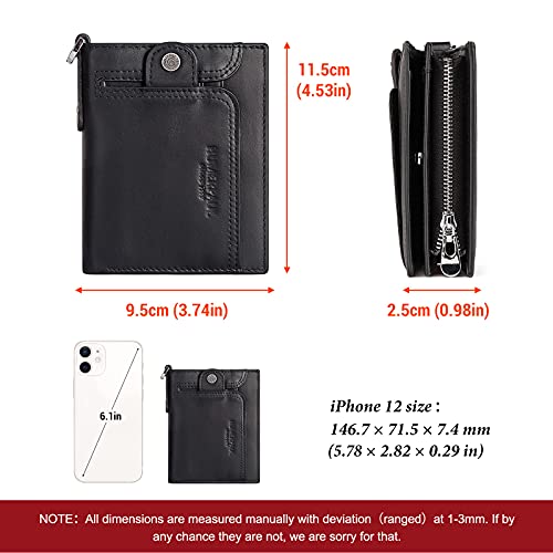 HUMERPAUL Chain Wallet for Men, Genuine Leather Bifold Wallets Rfid Blocking Men Purse with Zipper Coin Pocket (Black) - Image 3
