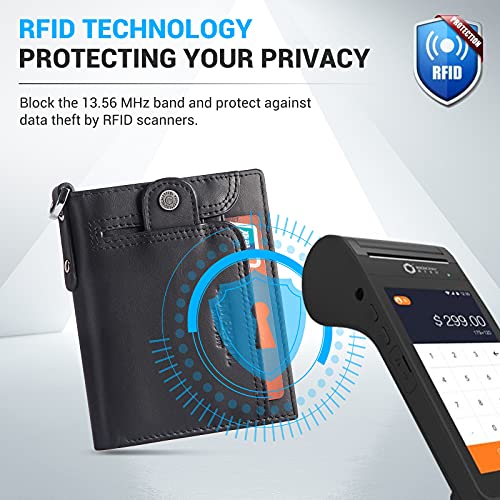 HUMERPAUL Chain Wallet for Men, Genuine Leather Bifold Wallets Rfid Blocking Men Purse with Zipper Coin Pocket (Black) - Image 4