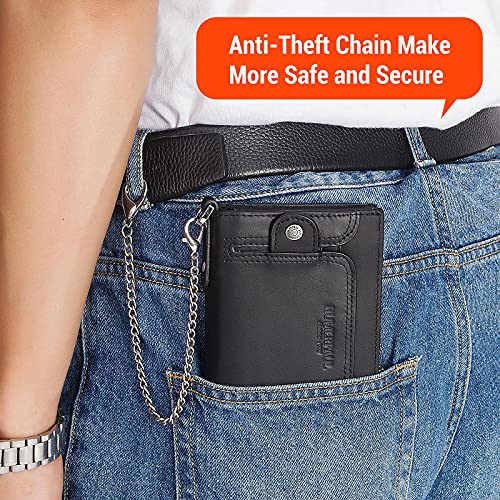 HUMERPAUL Chain Wallet for Men, Genuine Leather Bifold Wallets Rfid Blocking Men Purse with Zipper Coin Pocket (Black) - Image 5