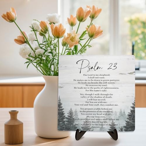 DMADNF Bible Verse Sign,Christian Sign, Table Art Signs, Rustic Wooden Sign Desk Decor for Office, Positive Home Decor Motivational Scripture Gift 5.9x5.9inch(PSALM 23) - Image 5