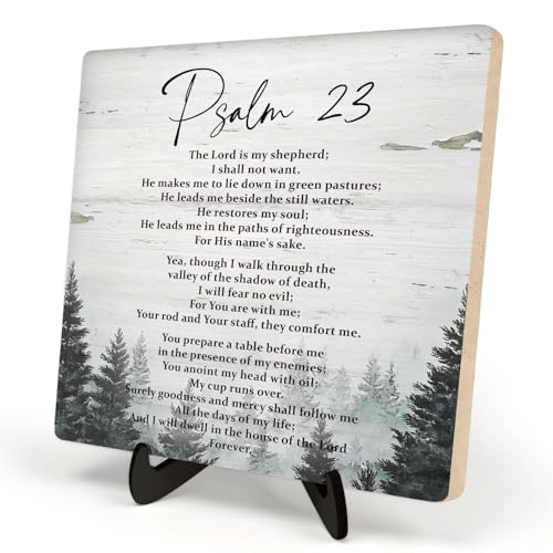 DMADNF Bible Verse Sign,Christian Sign, Table Art Signs, Rustic Wooden Sign Desk Decor for Office, Positive Home Decor Motivational Scripture Gift 5.9x5.9inch(PSALM 23) - Image 1