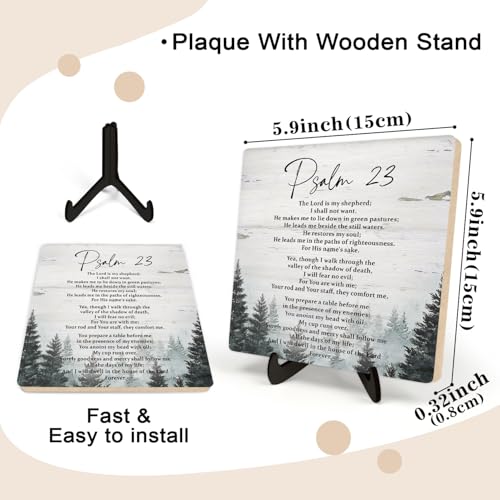 DMADNF Bible Verse Sign,Christian Sign, Table Art Signs, Rustic Wooden Sign Desk Decor for Office, Positive Home Decor Motivational Scripture Gift 5.9x5.9inch(PSALM 23) - Image 2