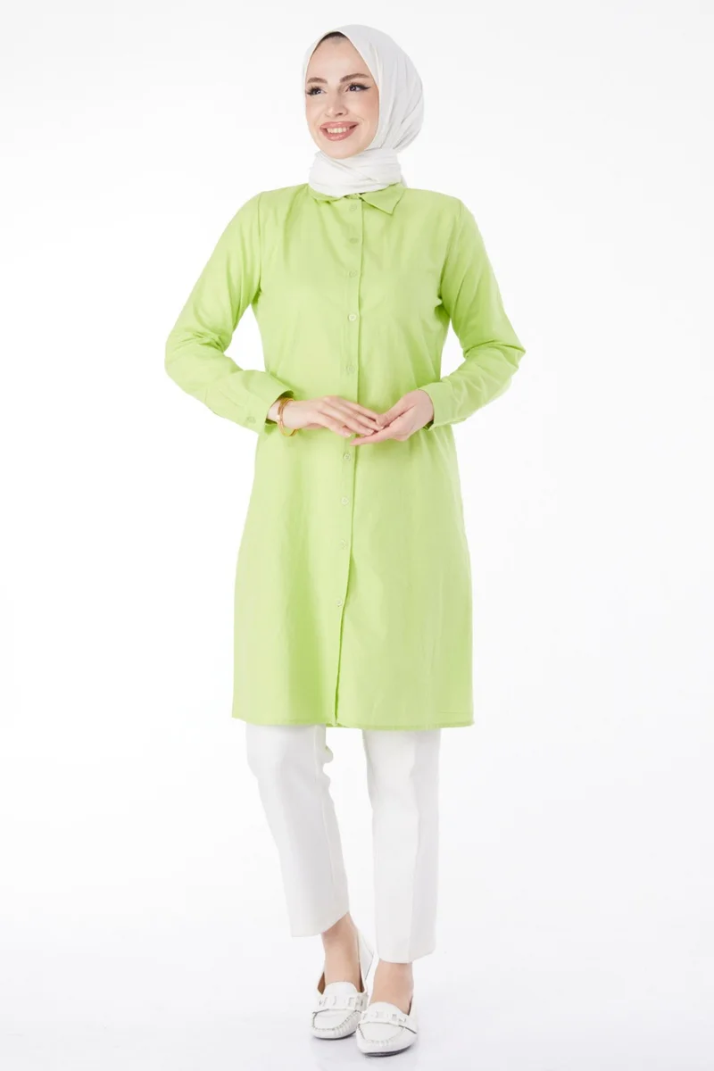 Tofisa Plain Shirt Collar Women's Green Tunic - 13141